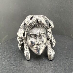 Vintage Estate Medusa Ring Silver Tone Snake Gorgon Size 10